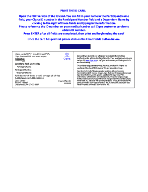 Fillable Online Cigna Dental PPO ID Card Master for custom requests Fax Email Print - pdfFiller
