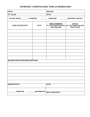Overtime Compensatory Time Authorization Form