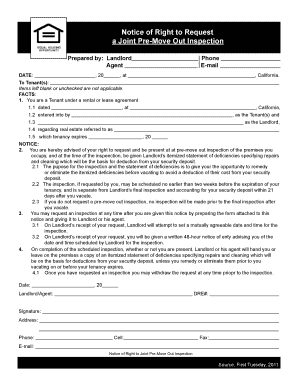 Notice of Right to Joint Pre-Move Out Inspection