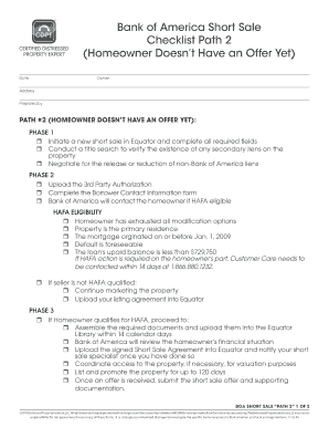 Bank of America Short Sale Checklist Path 2