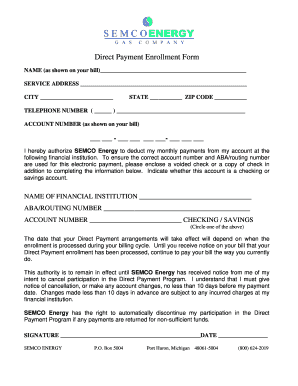 SEMCO Energy Direct Payment Enrollment Form
