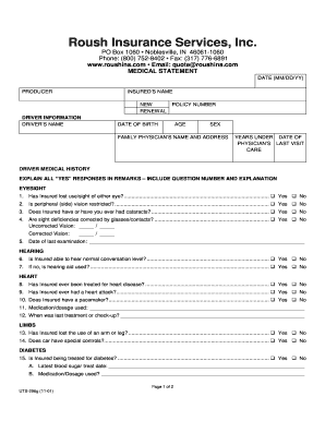Medical Statement for Insurance Application