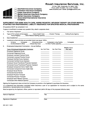 Home Health Care Professional Liability Insurance Supplement