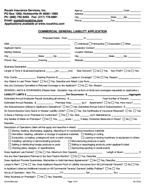 Commercial General Liability Application