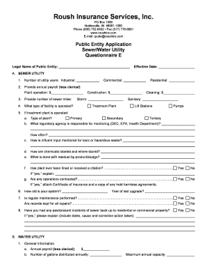 Public Entity Application for Sewer/Water Utility