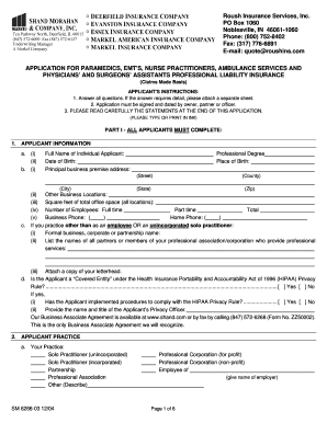 Paramedics and EMTs Professional Liability Insurance Application