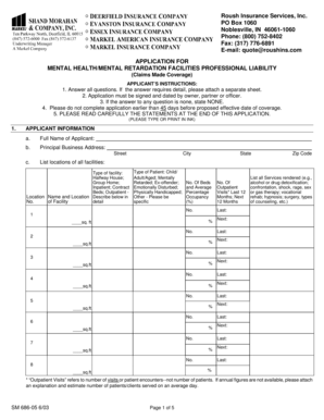 Mental Health Facility Professional Liability Insurance Application
