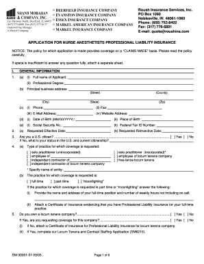 Application for Nurse Anesthetists Professional Liability Insurance