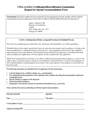 CMA Certification Special Accommodations Request