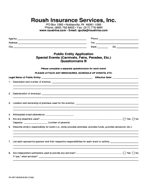 Public Entity Special Events Insurance Application