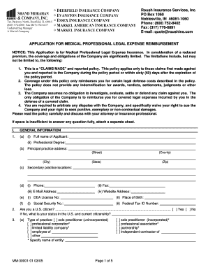 Medical Professional Legal Expense Reimbursement Application