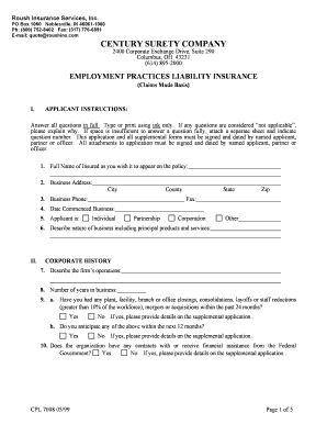 Employment Practices Liability Insurance Application