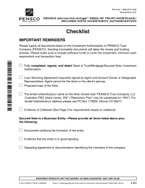 Deed of Trust/Mortgage/Secured Note Investment Authorization