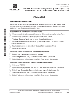 Unsecured Note Investment Authorization