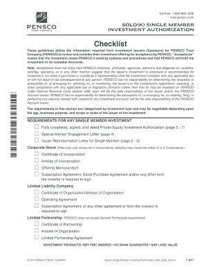 Solo(k) Single Member Investment Authorization