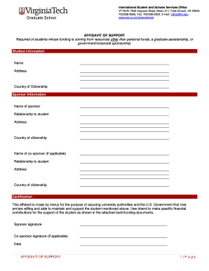 Affidavit of Support for International Students