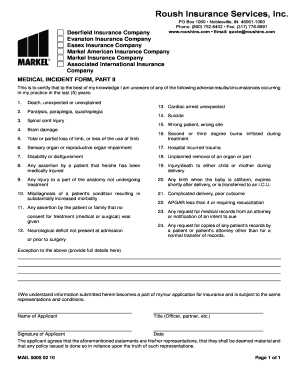 Medical Incident Form Part II