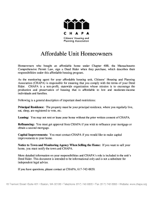 Massachusetts Affordable Housing Deed Rider