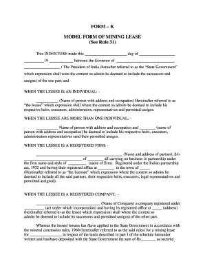 Model Form of Mining Lease