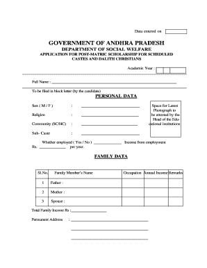 Post-Matric Scholarship Application for Scheduled Castes and Dalit Christians
