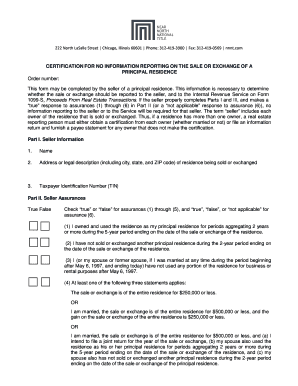 Certification for No Information Reporting on Principal Residence Sale