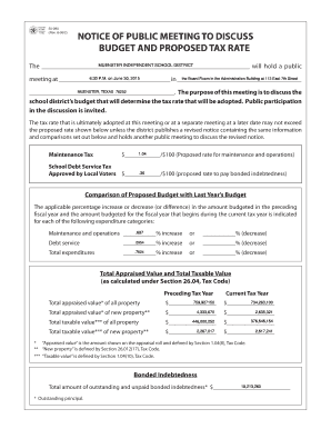 Texas Notice of Public Meeting for Budget and Tax Rate