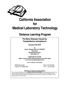 Distance Learning Answer Sheet for Medical Laboratory Technology