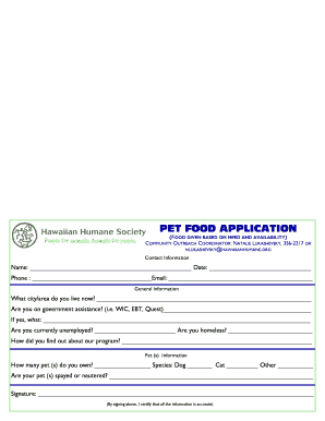 Pet Food Application Form