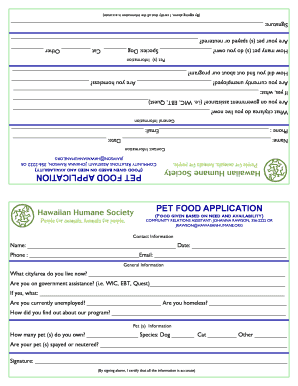 Pet Food Application Form