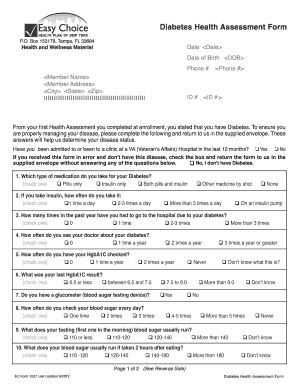 Diabetes Health Assessment Form