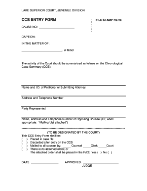 Lake Superior Court Juvenile Division CCS Entry Form