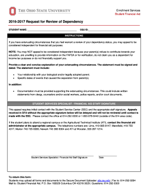 2016-2017 Request for Review of Dependency