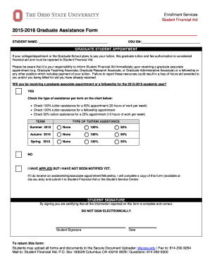 2015-2016 Graduate Assistance Form