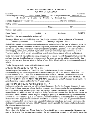 Global Volunteers Service Program Agreement