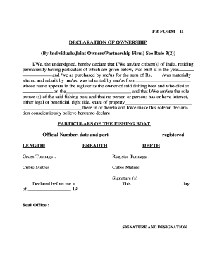 Declaration of Ownership for Fishing Boat