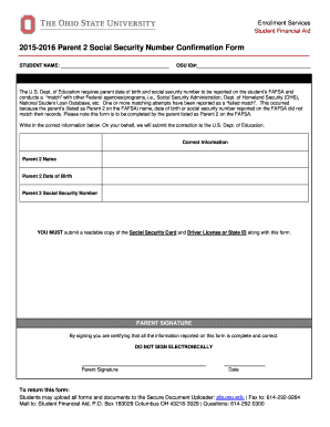 2015-2016 Parent 2 Social Security Number Confirmation Form