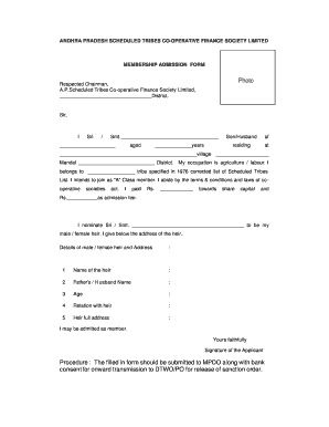 Andhra Pradesh Scheduled Tribes Cooperative Membership Form