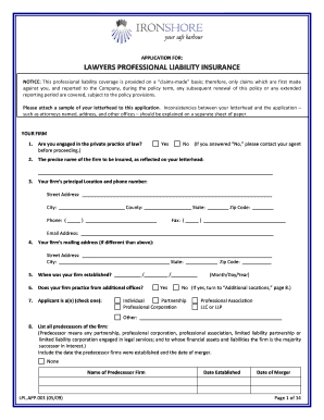 Lawyers Professional Liability Insurance Application