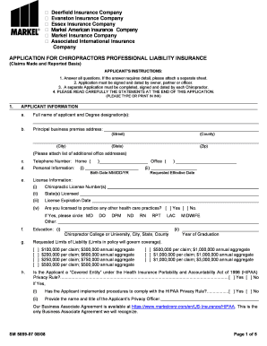 Chiropractors Professional Liability Insurance Application