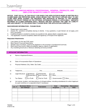 Medical Professional Liability Application Form