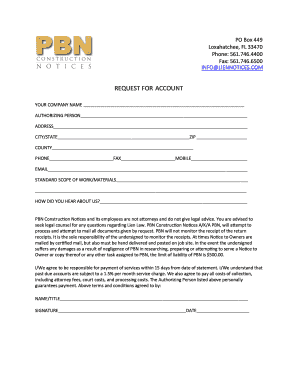 Request for Account Form