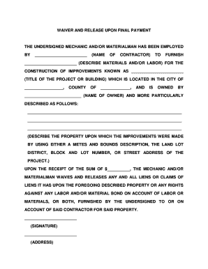 Waiver and Release Upon Final Payment