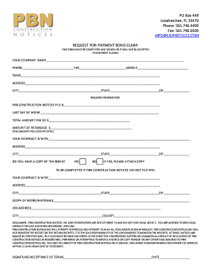 Request for Payment Bond Claim
