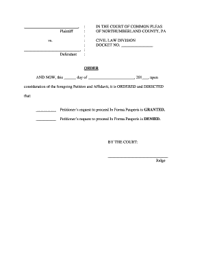 In Forma Pauperis Order and Affidavit