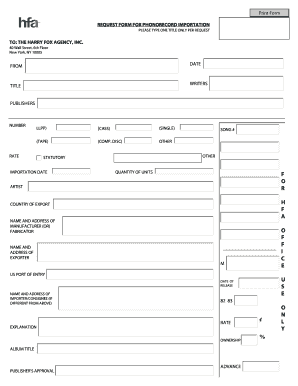 Request Form for Phonorecord Importation
