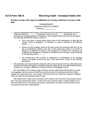 CLTA Form 108.10 Revolving Credit Increased Limit Endorsement