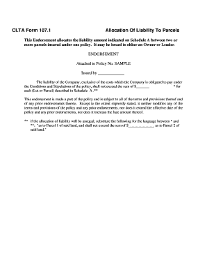 CLTA Form 107.1 Allocation Of Liability To Parcels