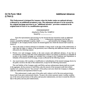 CLTA Form 108.8 Additional Advance Endorsement