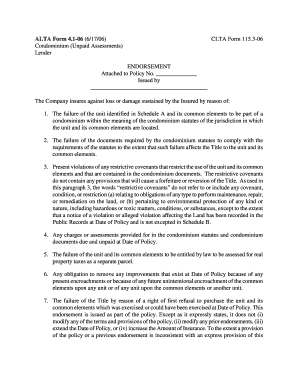Condominium Unpaid Assessments Endorsement