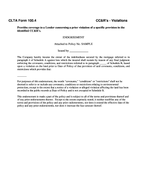 CLTA Form 100.4 CC&R Violations Endorsement